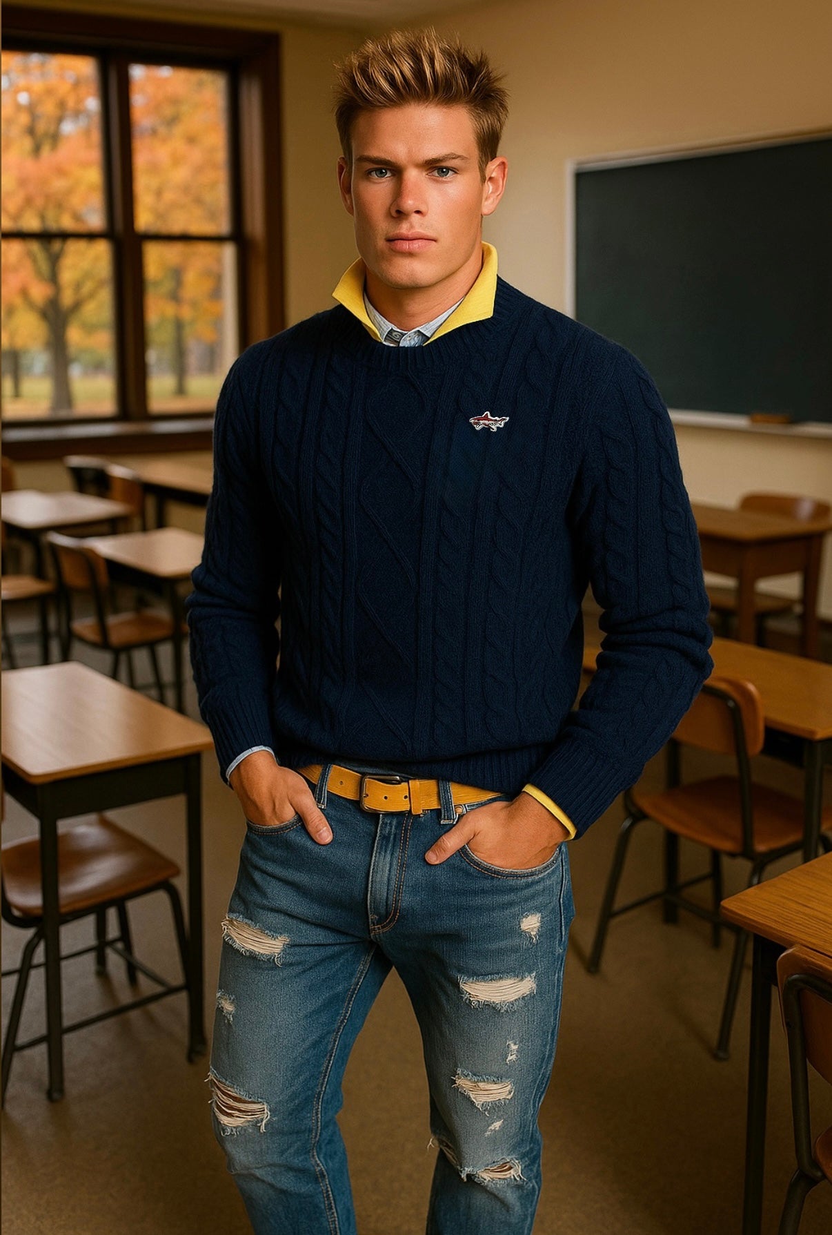 Navy Cable Knit Sweater