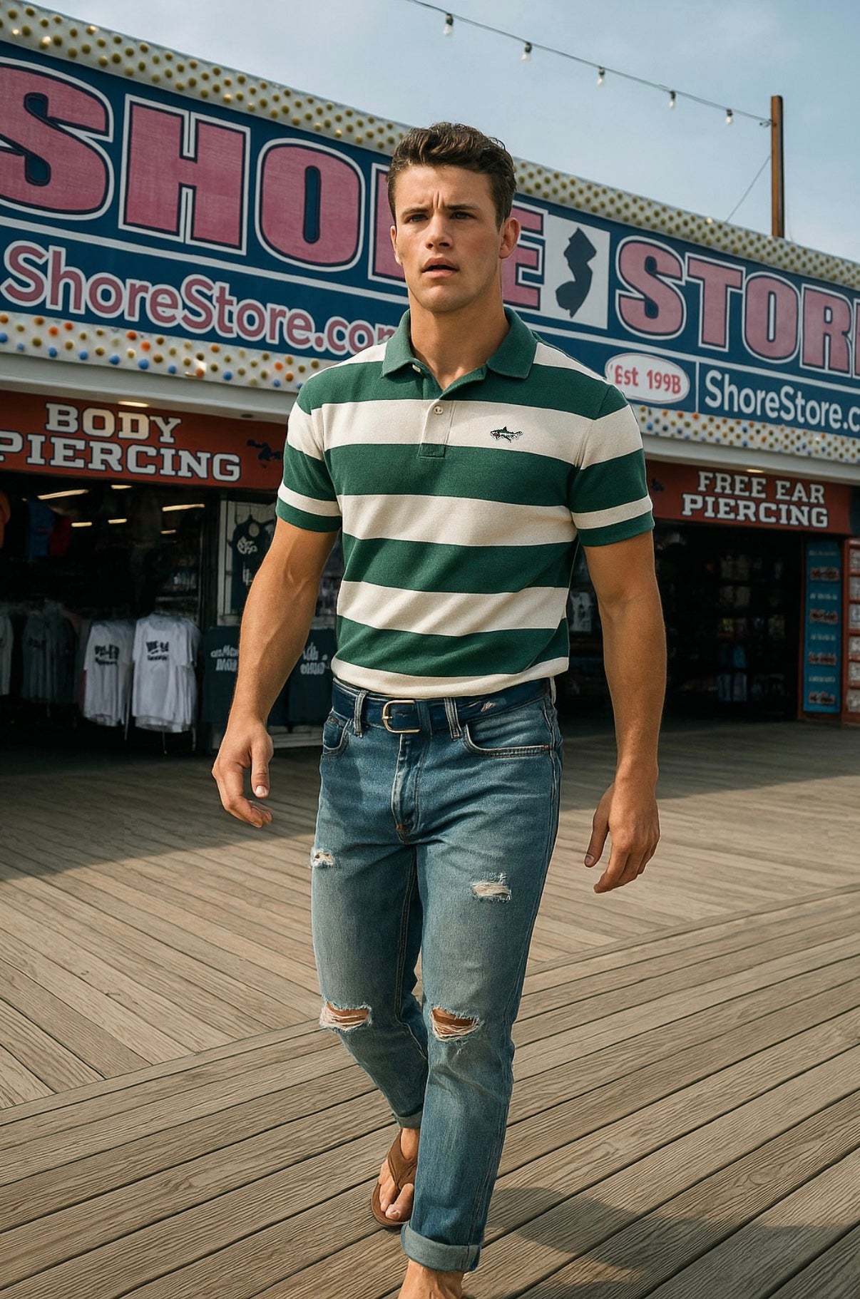 Forest Green Stripe Polo