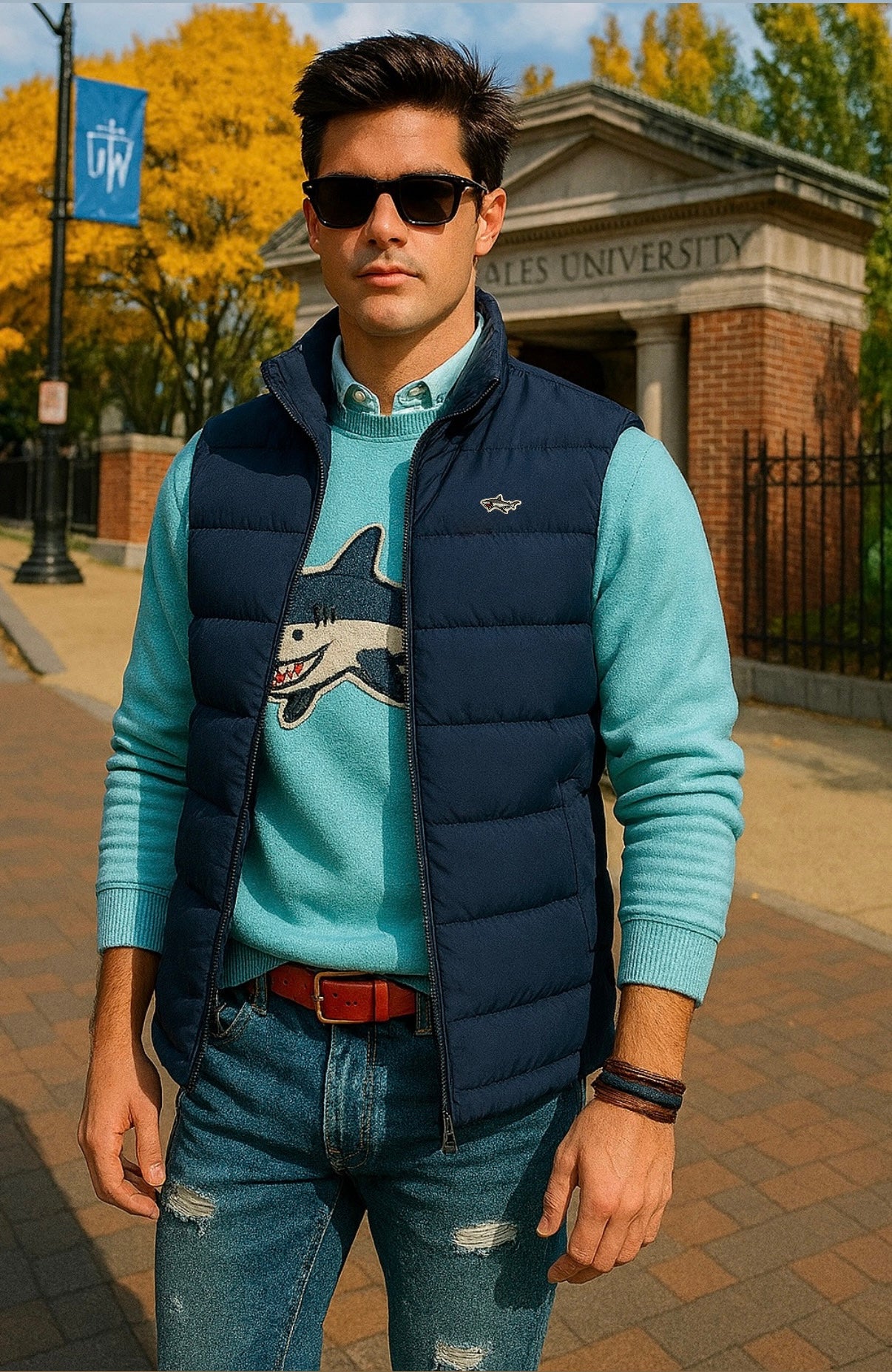 Navy Quilted Puffer Shark Vest
