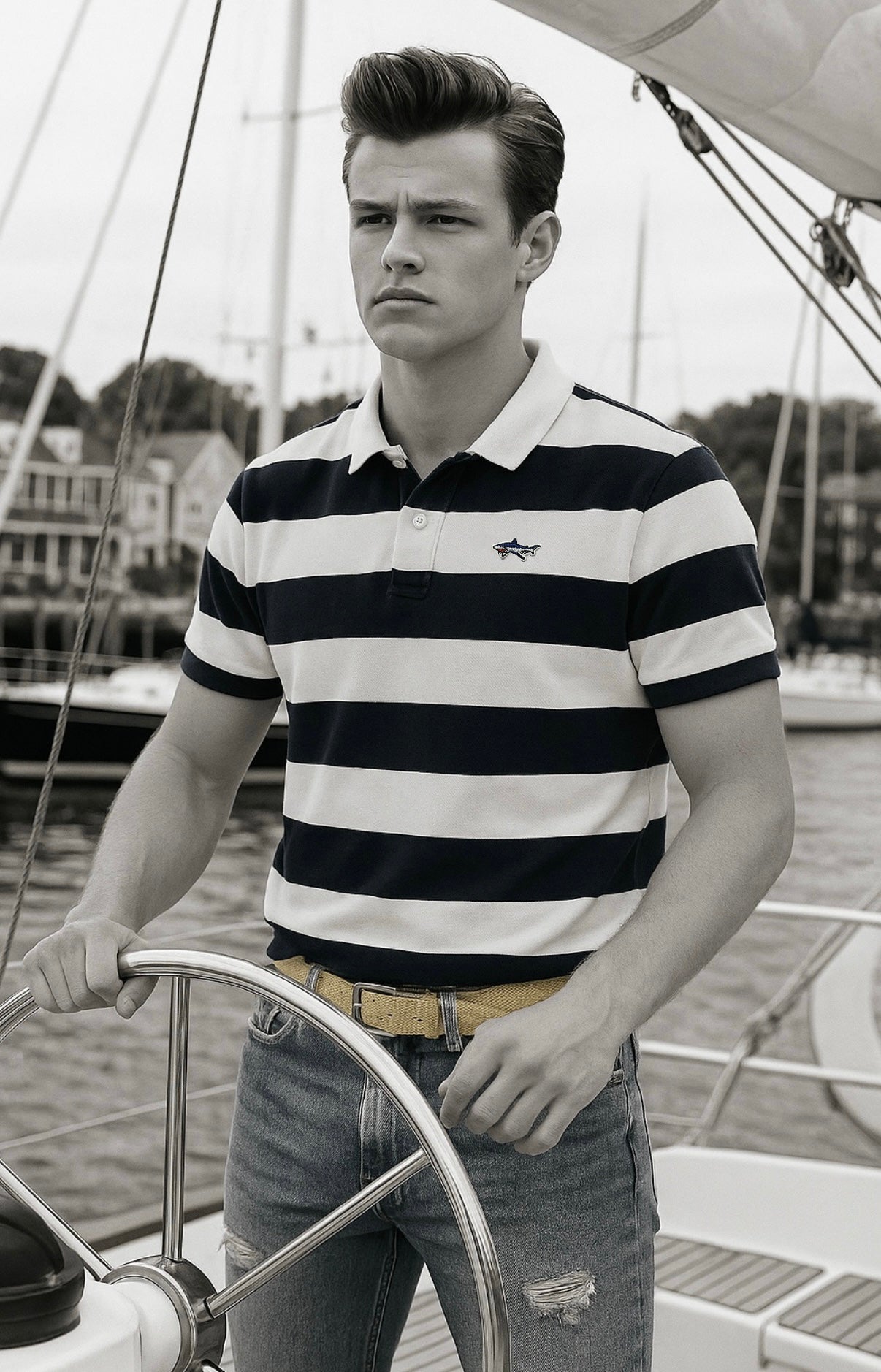Navy Stripe Shark Polo
