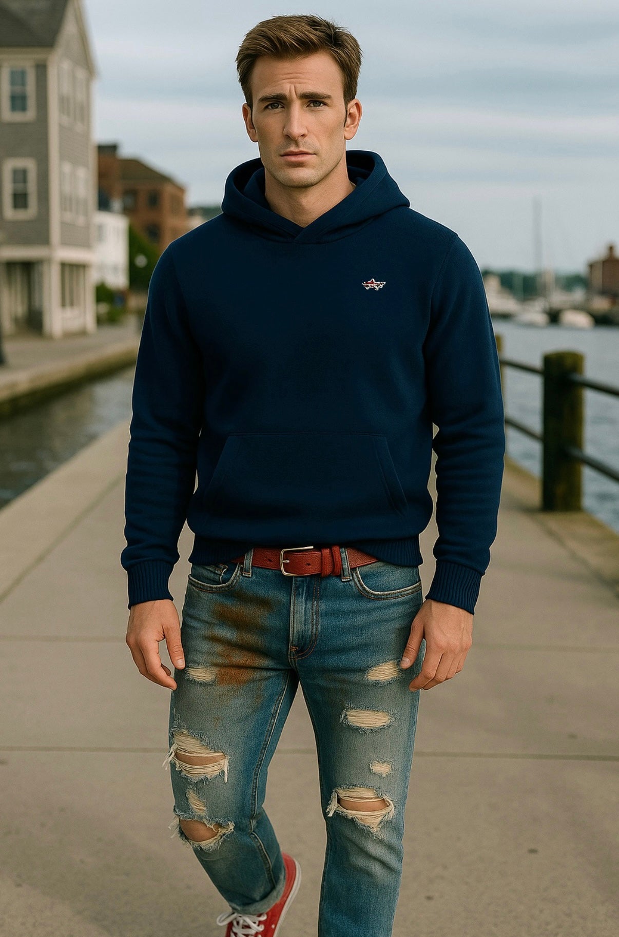 Navy Shark Textured Hoodie