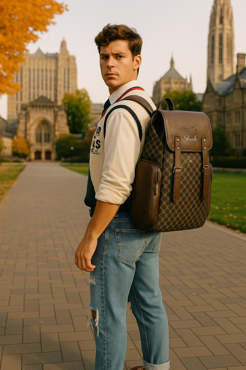 Business Brown Shark Leather Backpack