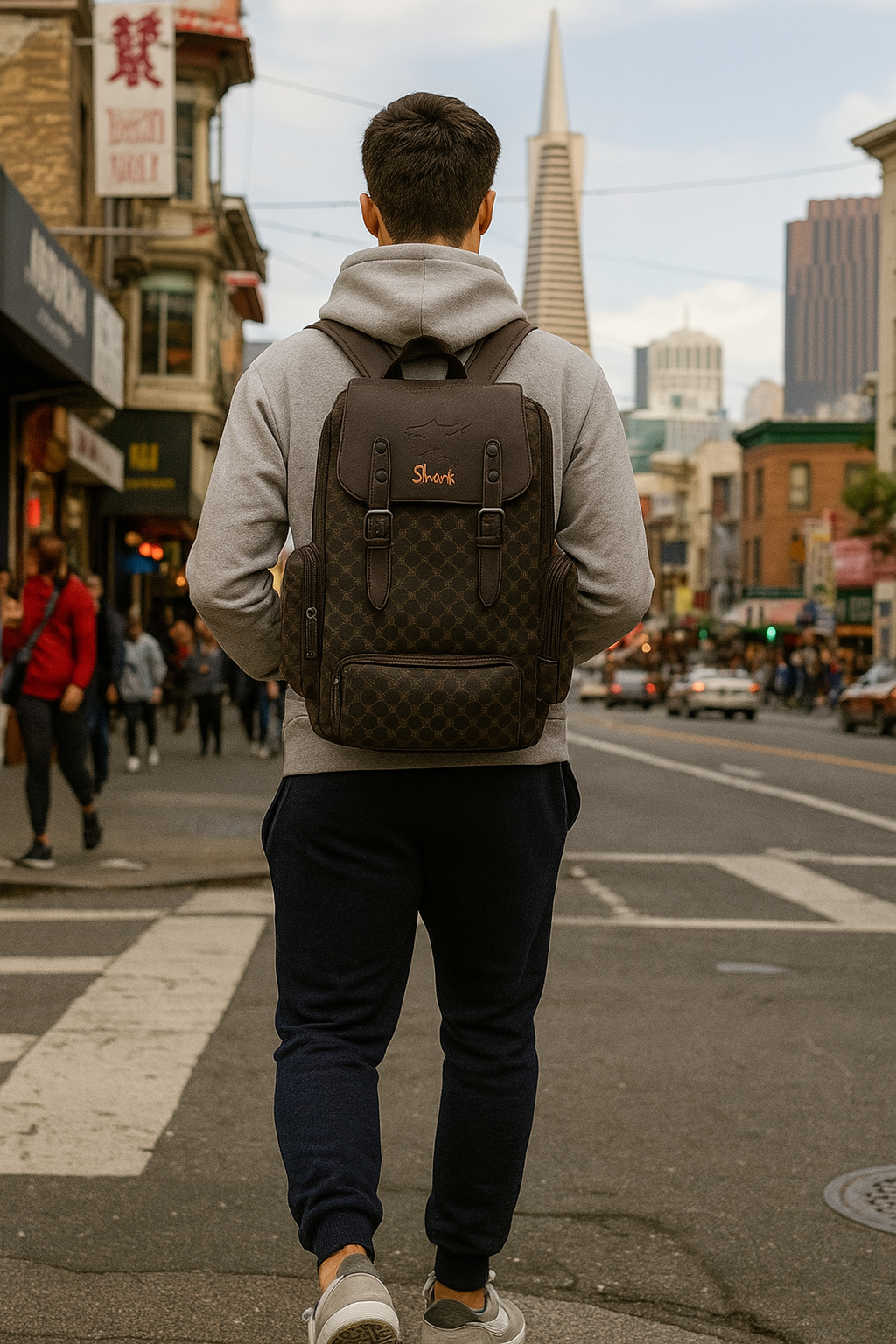 Business Brown Shark Leather Backpack