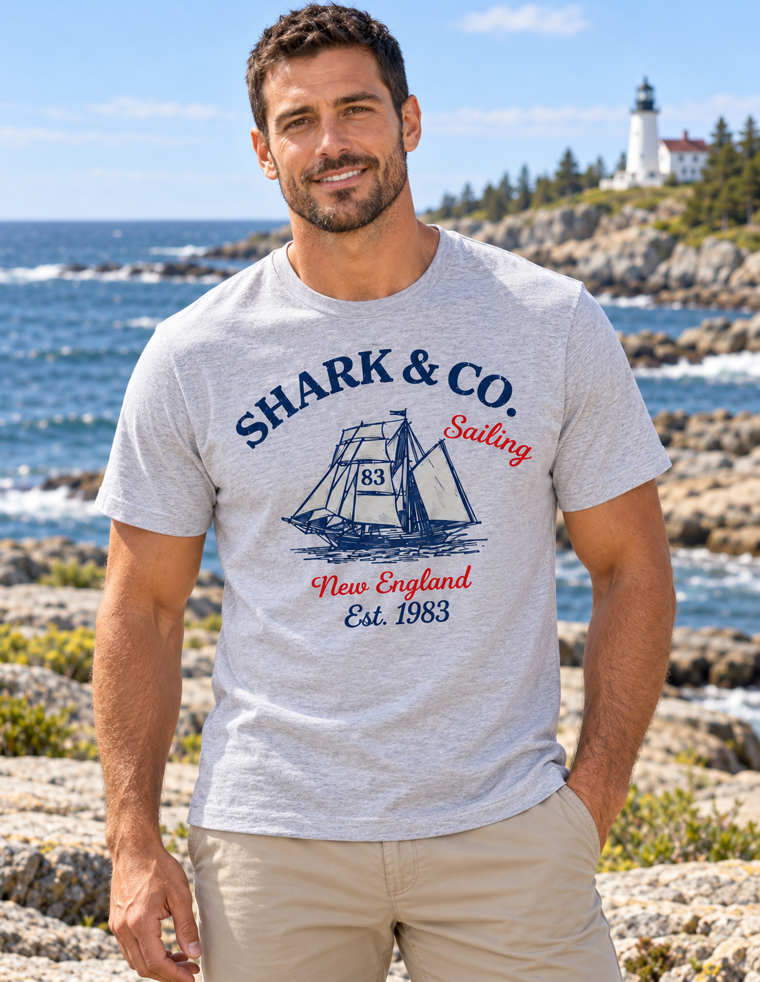 Shark & Co. Heritage Tall Ship Tee — Heather Grey