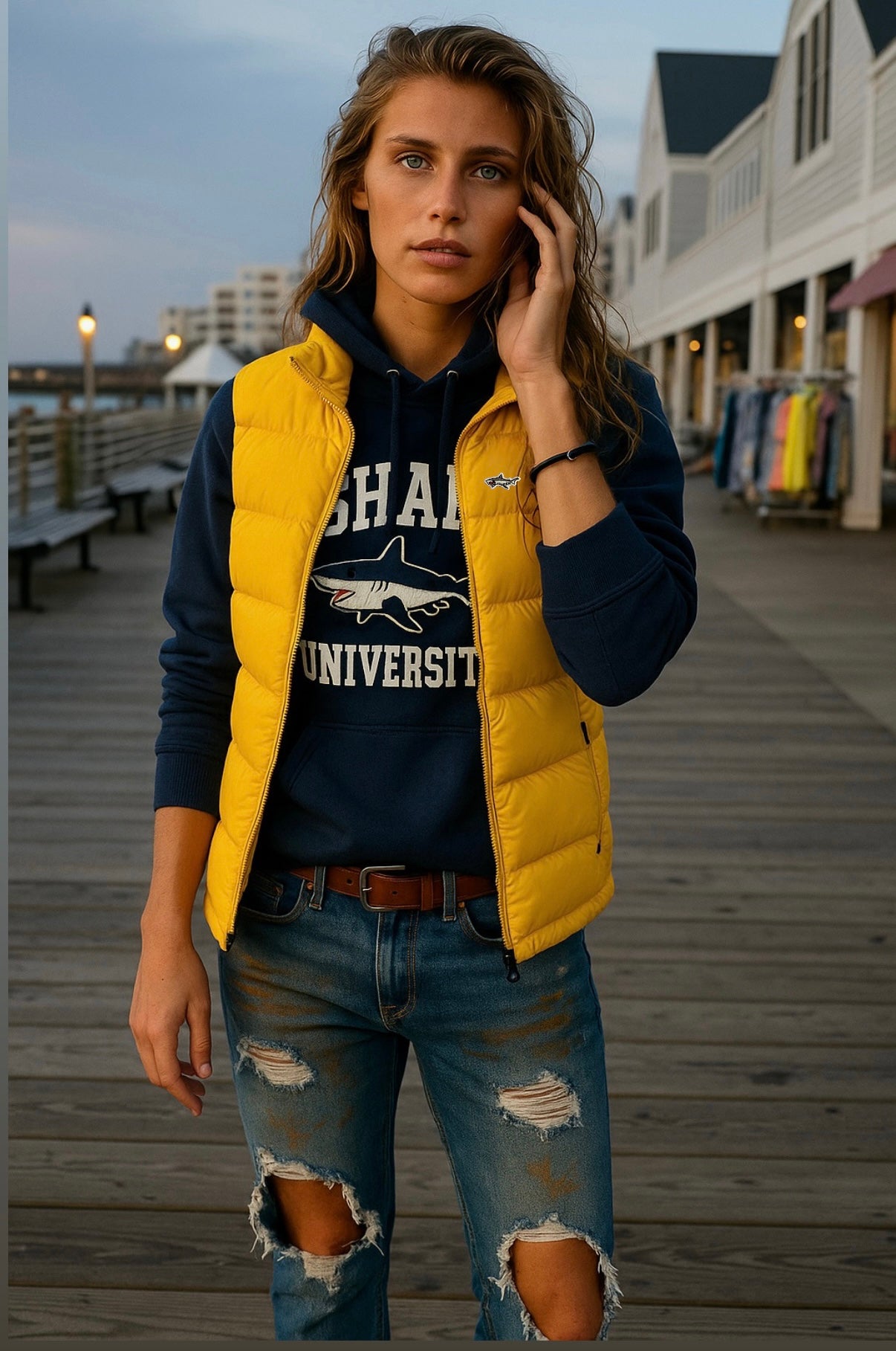 Yellow Quilted Puffer Shark Vest