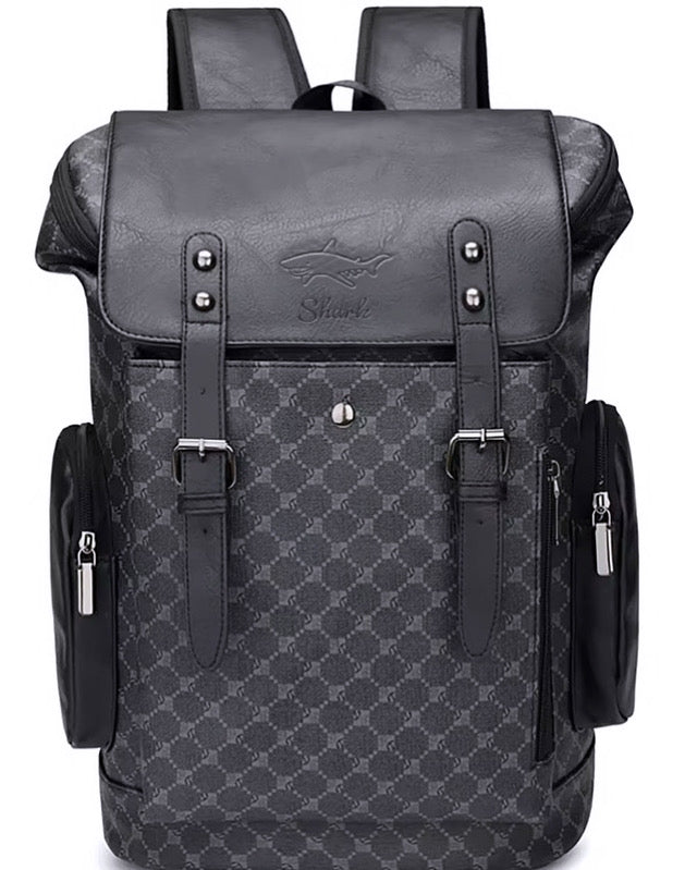 Black on Black Shark Leather Backpack