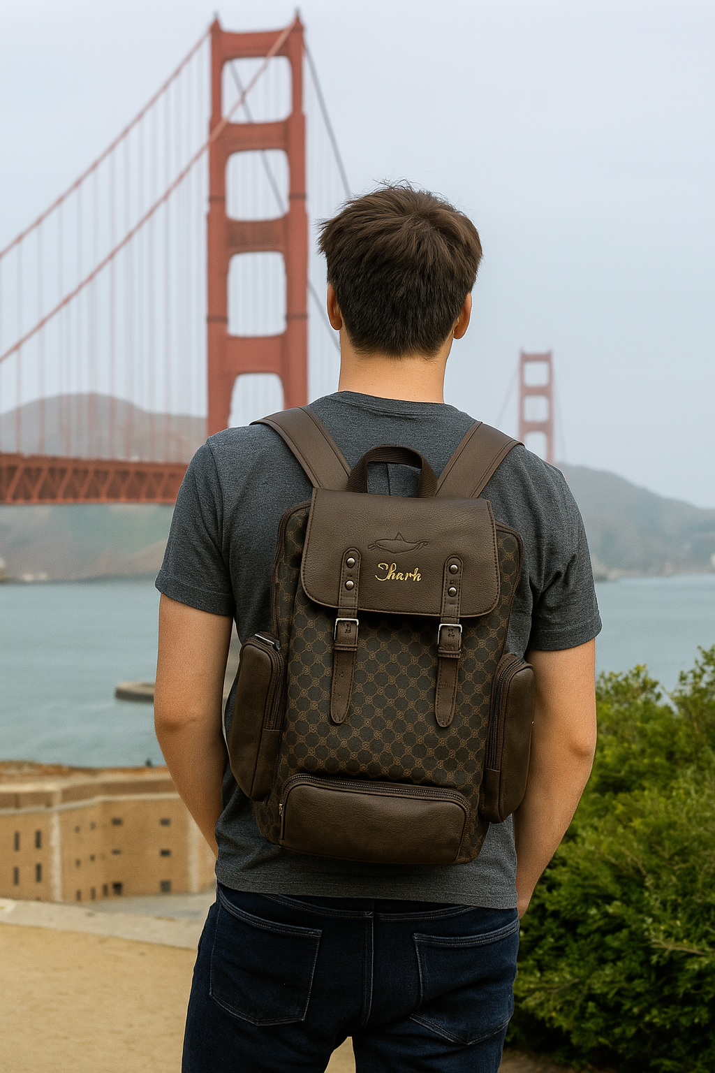 Business Brown Shark Leather Backpack