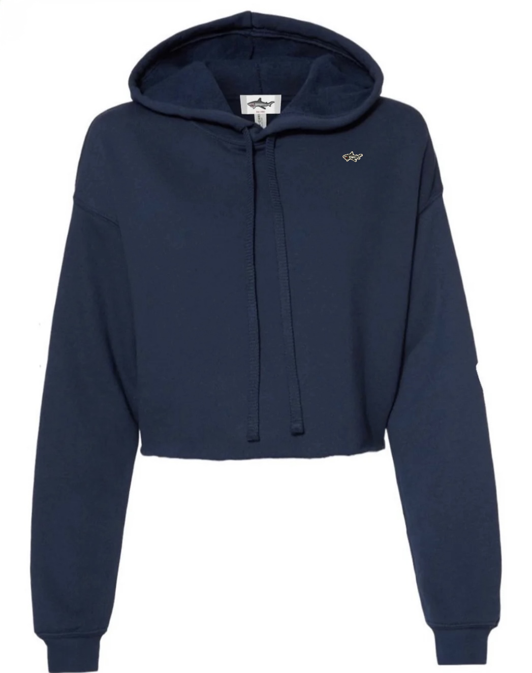 Navy Shark Crop Hooded Pullover