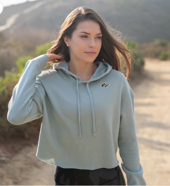 Teal Shark Crop Hooded Pullover