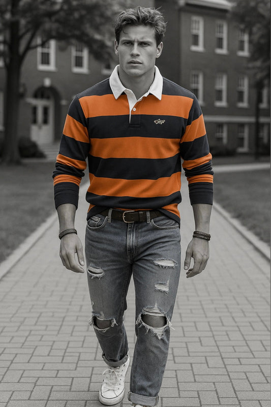 Rugby Navy/ Orange Long Sleeve