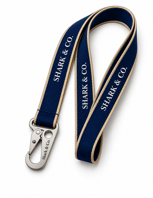 Shark & Co. Signature Lanyard — Navy / Tan