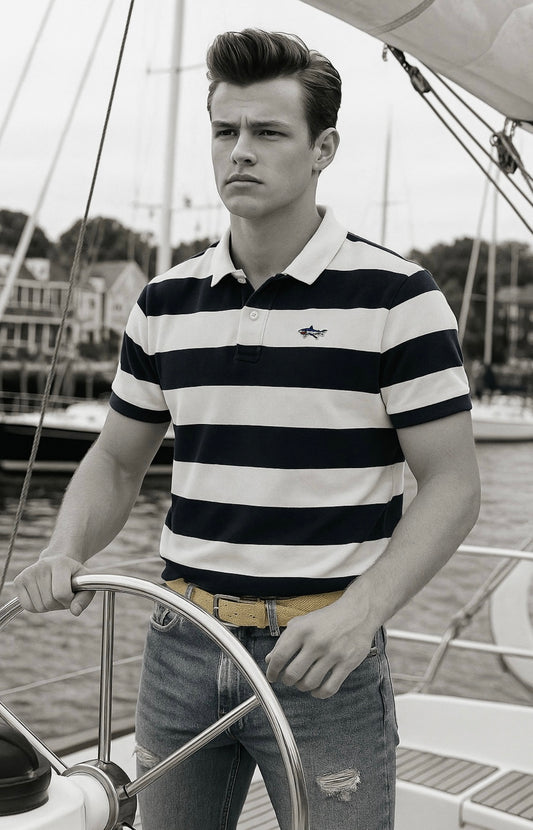 Navy Stripe Shark Polo