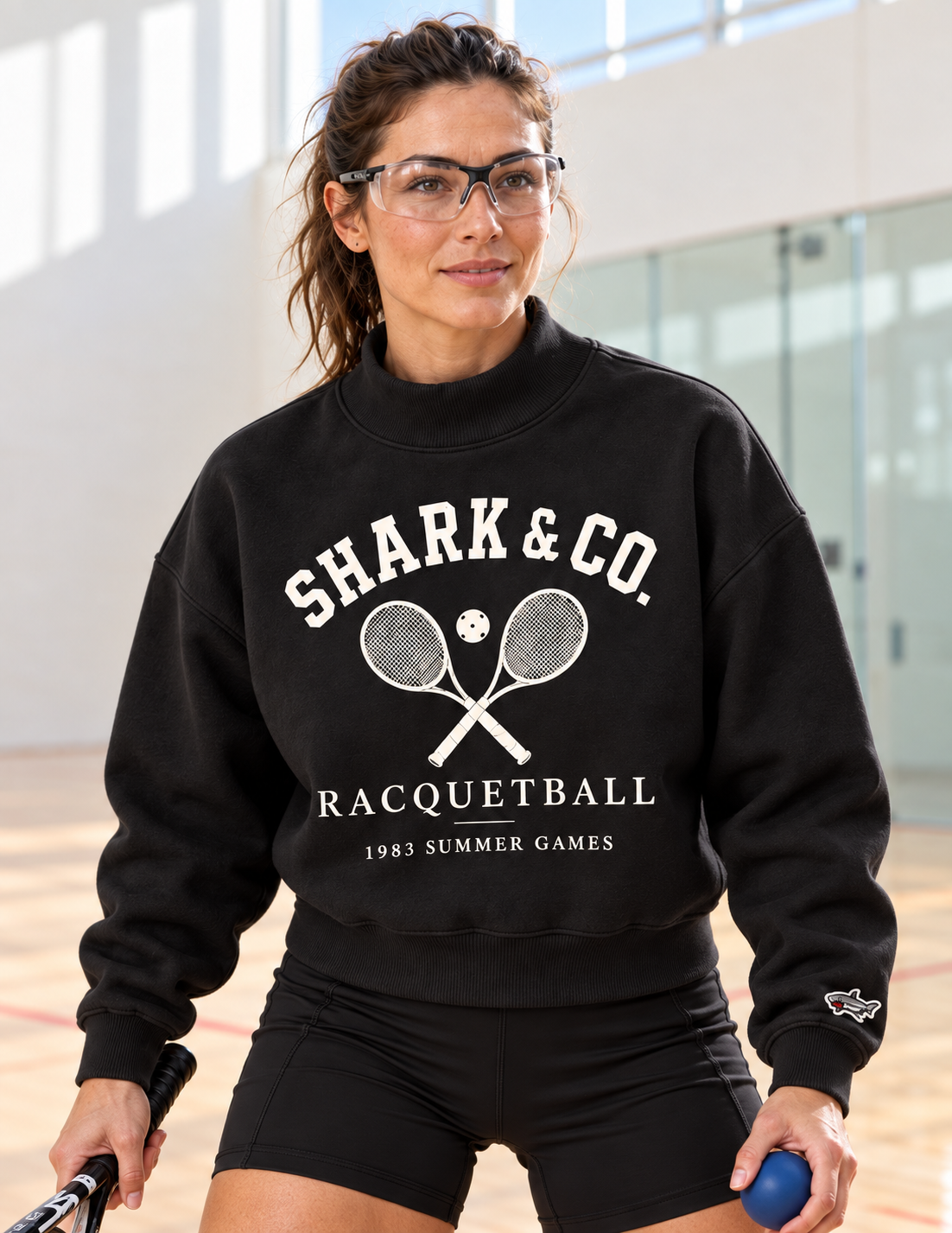 Women’s Heritage Racquetball Mock Neck — Black & Ivory