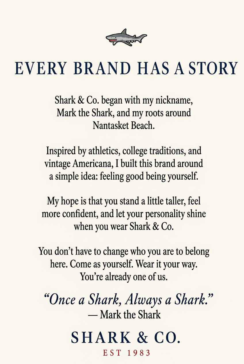 Shorter Shark & Co. story graphic with shark mascot