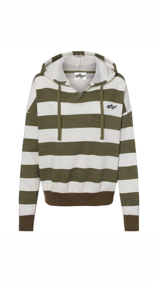 Striped Olive Fleece Shark Sweatshirt